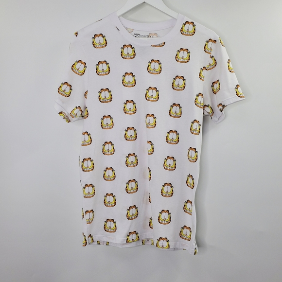 Nickelodeon Garfield Cartoon Faces All Over Print Graphic Tee Shirt White - Picture 1 of 4